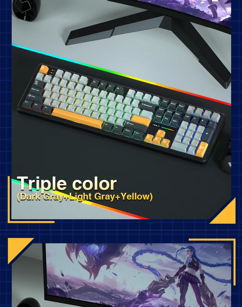 AULA F108 Keyboard 100% Layout 1K Polling Rate Mechanical Gaming Keyboard Hot Swappable Linear Switch with Macro Software