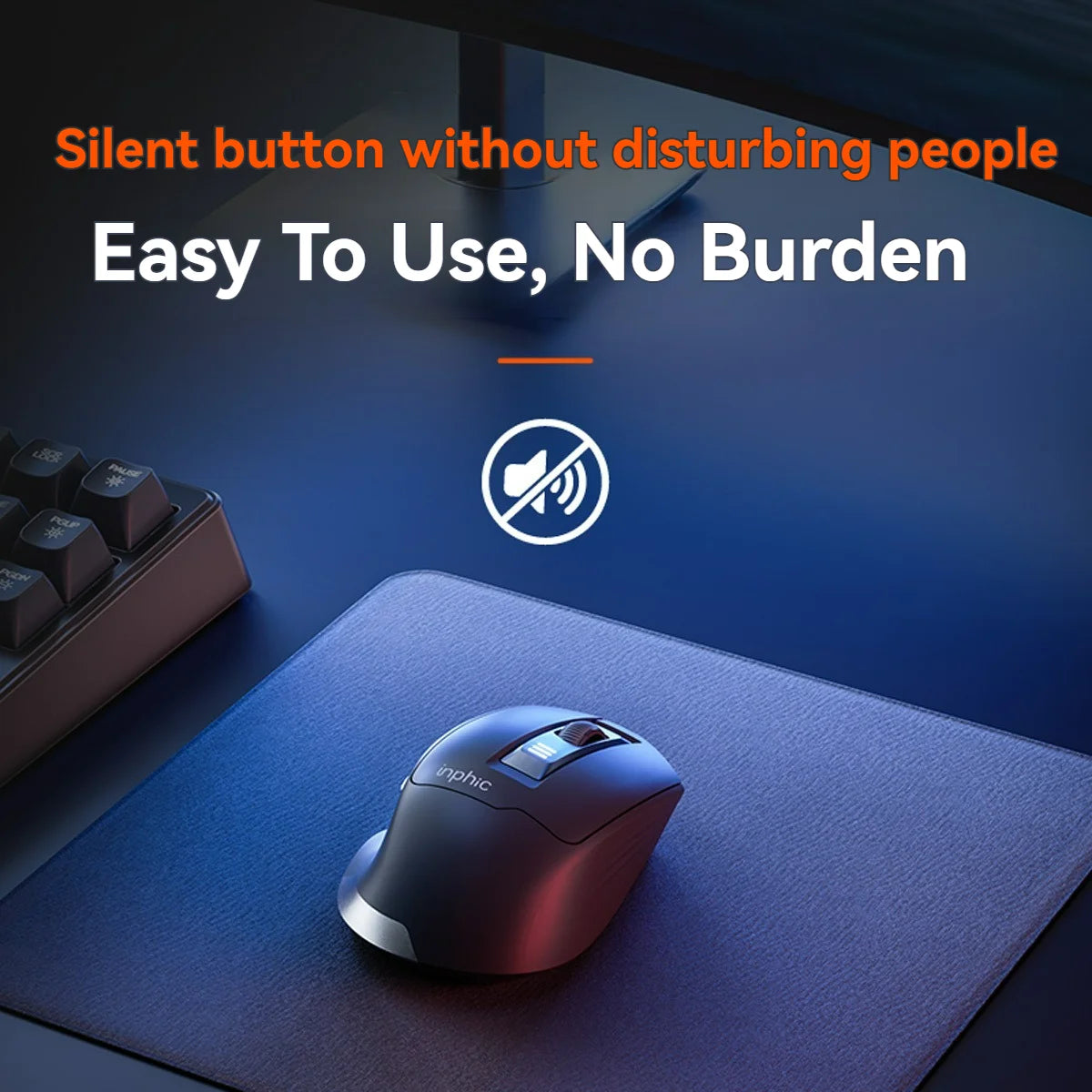 Inphic M9 Kabellose Maus 2.4G USB-Empfänger Wiederaufladbar Type-C Stummschaltungstaste Energieanzeige Ergonomische universelle Office-Maus