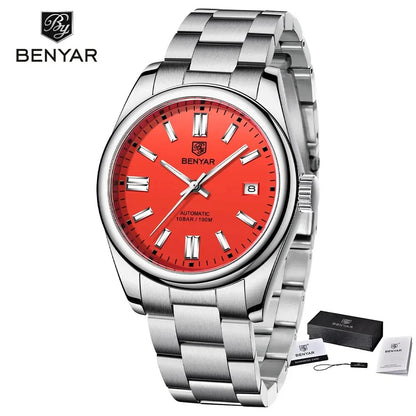 BENYAR 39mm Automatic Mechanical Watch Seagull Movt Men Stainless Steel 100M Waterproof Clock BWG-9 Luminous Reloj Hombre