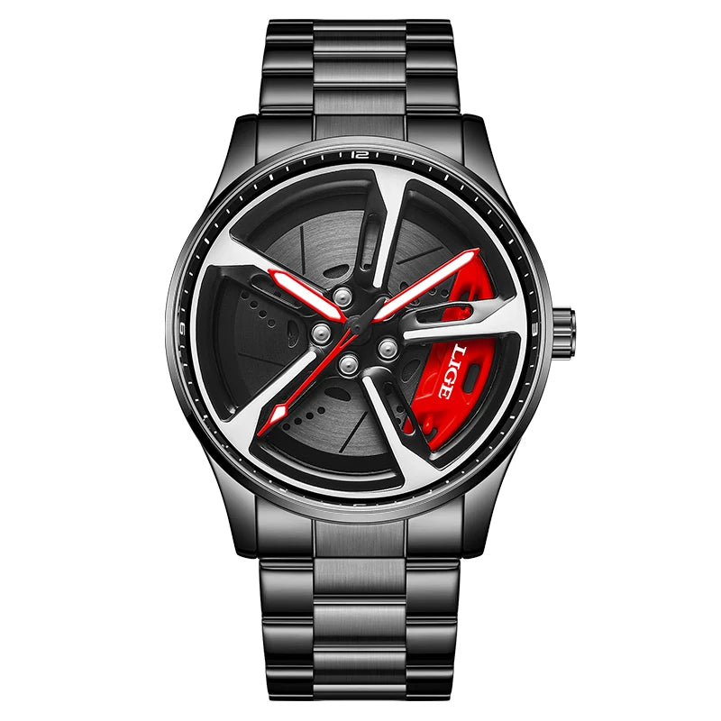 Montre pour homme de luxe LIGE – Modèle à cadran rotatif, étanche, en acier inoxydable, avec affichage lumineux – Idée cadeau pour homme (Halloween)