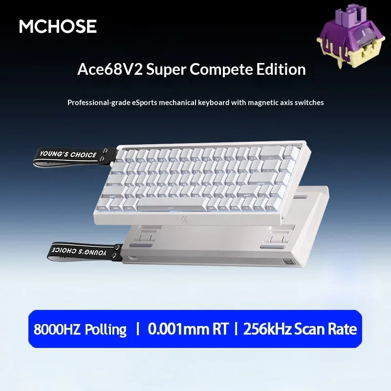 MCHOSE ACE68 V2 Gaming Keyboard Hall Effect 0.001MM RT 8kHz Polling Rate Hot Swappable Support 16K/128K/256K Scan Rate RGB DKS