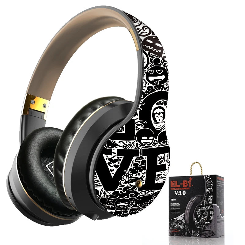 Wireless Bluetooth 5.0 Headphones Over Ear Headset Graffiti Design Foldable Headphone with Mic Hi-Fi Stereo For phone pc laptop