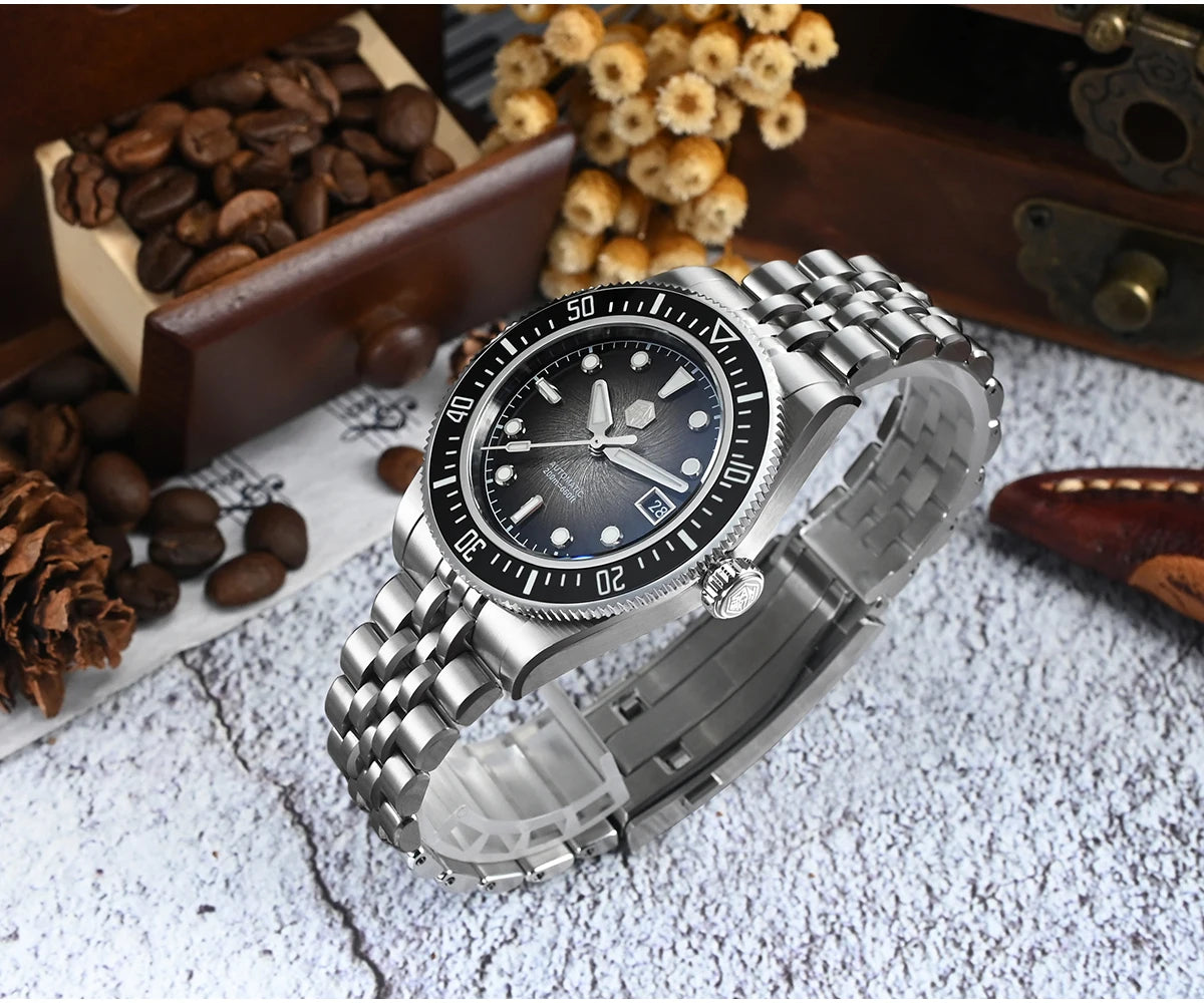 Orologio subacqueo di lusso da uomo San Martin 40mm, Miyota 9015, quadrante smaltato sunburst, automatico meccanico, impermeabile 200m, SN0148