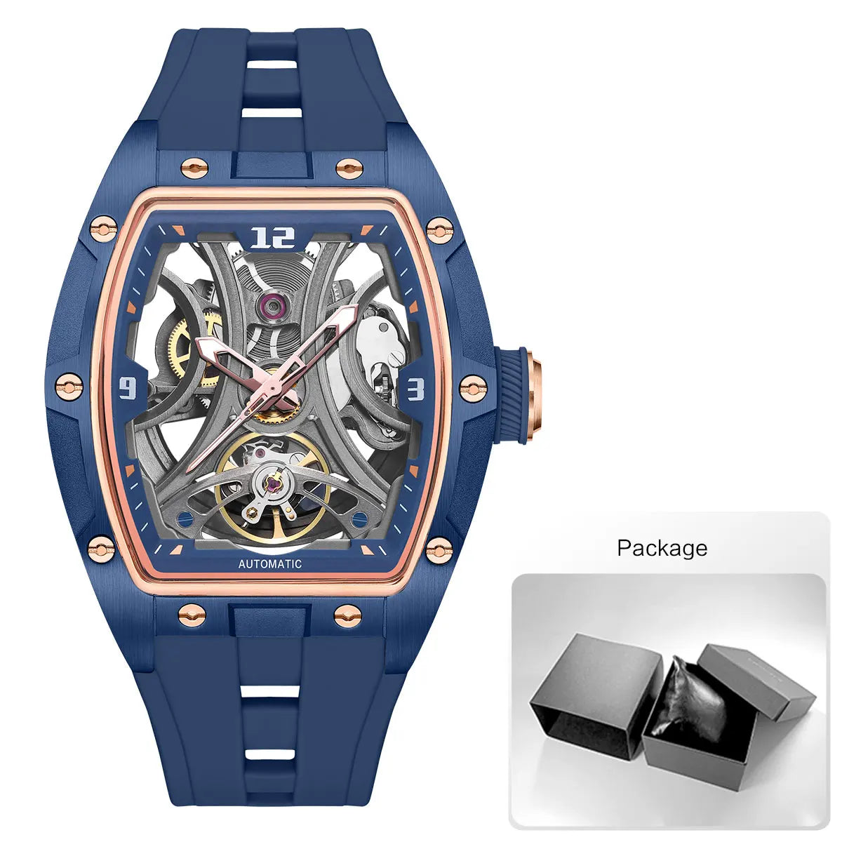 MEGIR Sports Style Automatic Mechanical Watch for Men Full Hollow Transparent Dial Design Stainless Steel Case Silicone Strap