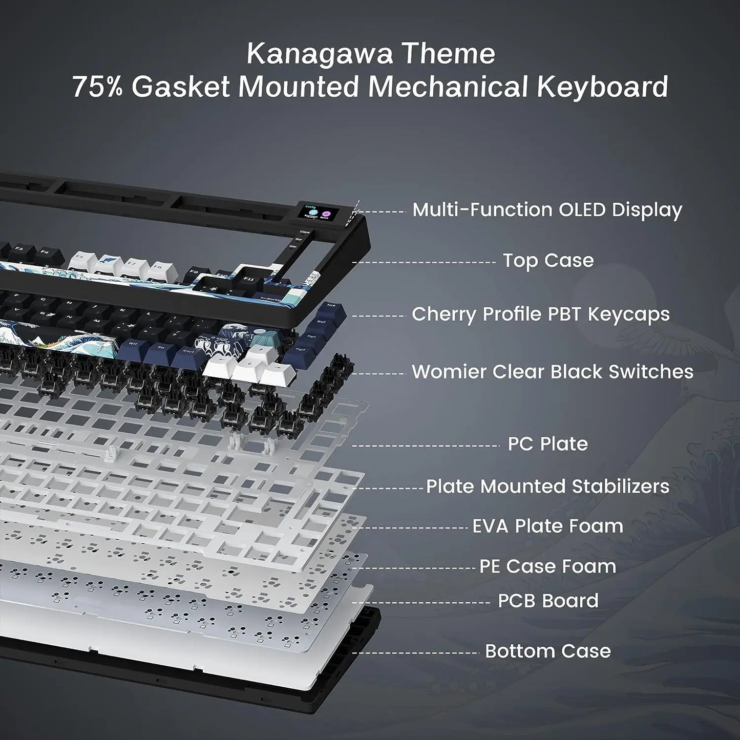 Teclado gamer Womier S-K80 con pantalla OLED a color, teclado mecánico gaming hot-swappable con montaje gasket y RGB personalizable