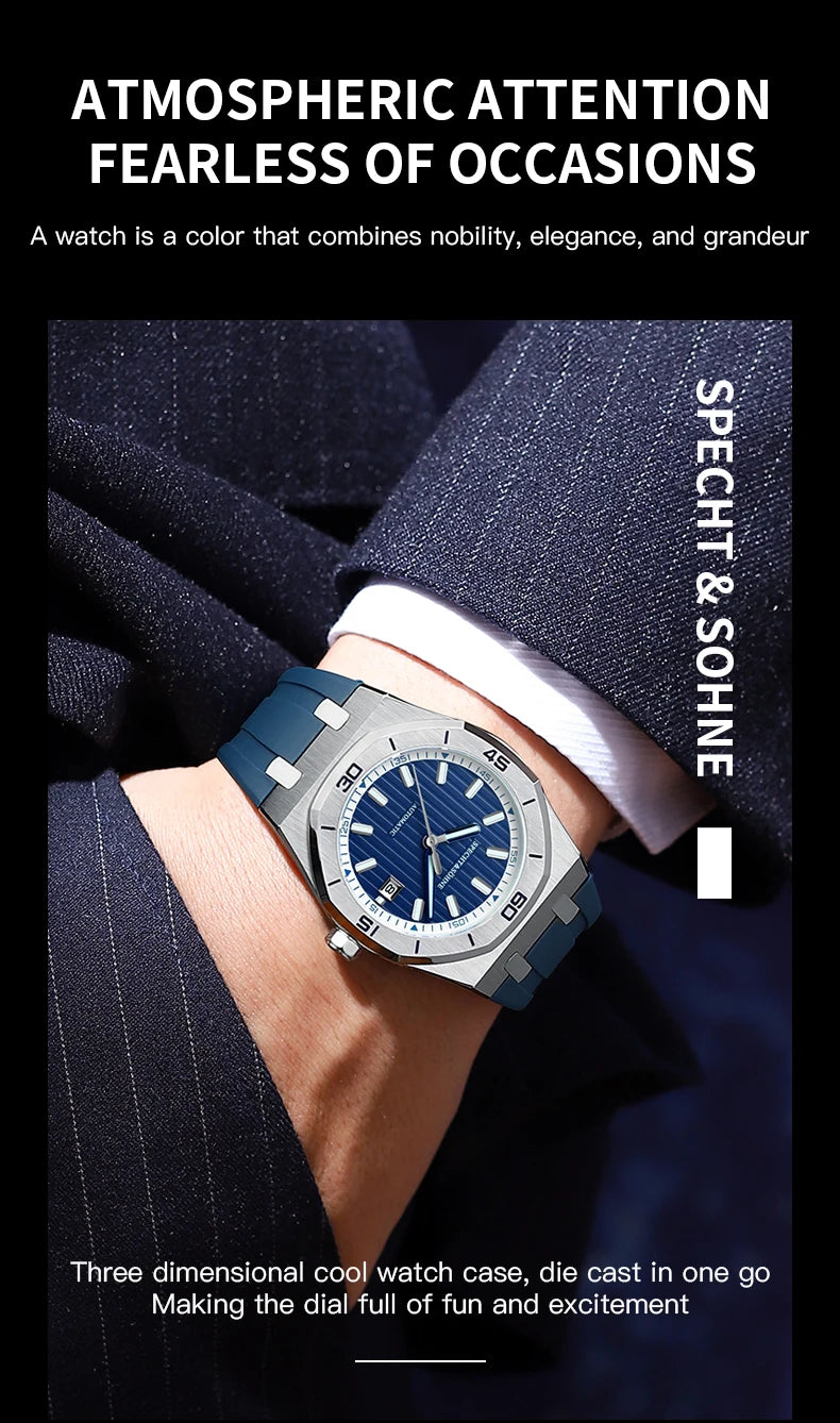 Specht&Sohne New Classic Men's Watch 50M Waterproof Luminous Sapphire Crystal Blue Automatic Mechanical Watches Reloj Hombre