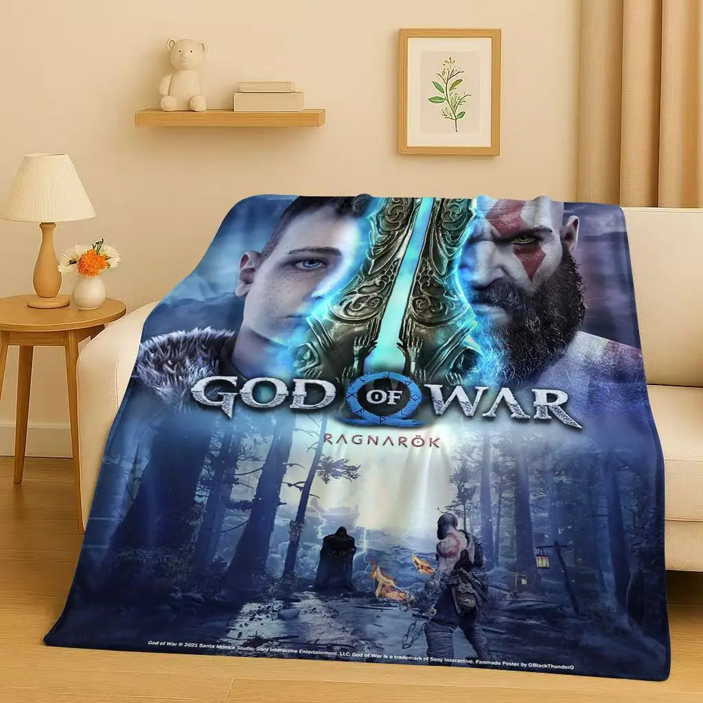 HD Kratos God of War Games Cartoon Gamer Flannel Blanket,Ultra Soft Warm Plush Throw for Home Bedroom Bed Sofa Cover Picnic Kids