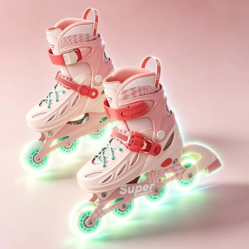 Inline Skates Boy Black Adjustable Size Pink Girl Children Sports Rollerblades High Speed New LED Light-Up Professional