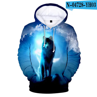 Sweatshirt com Capuz Cool Space Galaxy Wolf para Homem — Lobo Brilhante, Estilo Fashion, Pullover de Primavera e Outono