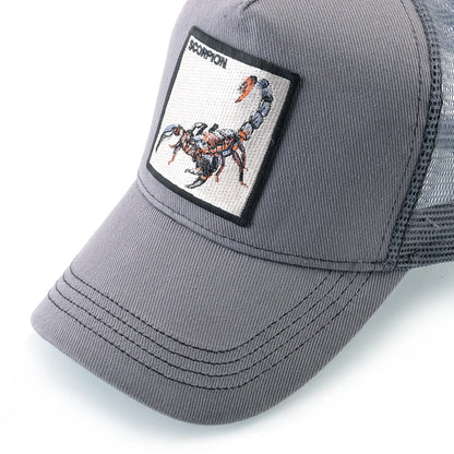 Unisex Trucker Cap With Embroidery Scorpion Patch Men's Baseball Cap Women Snapback Hip Hop Hat Outdoor Breathable Visor Hat