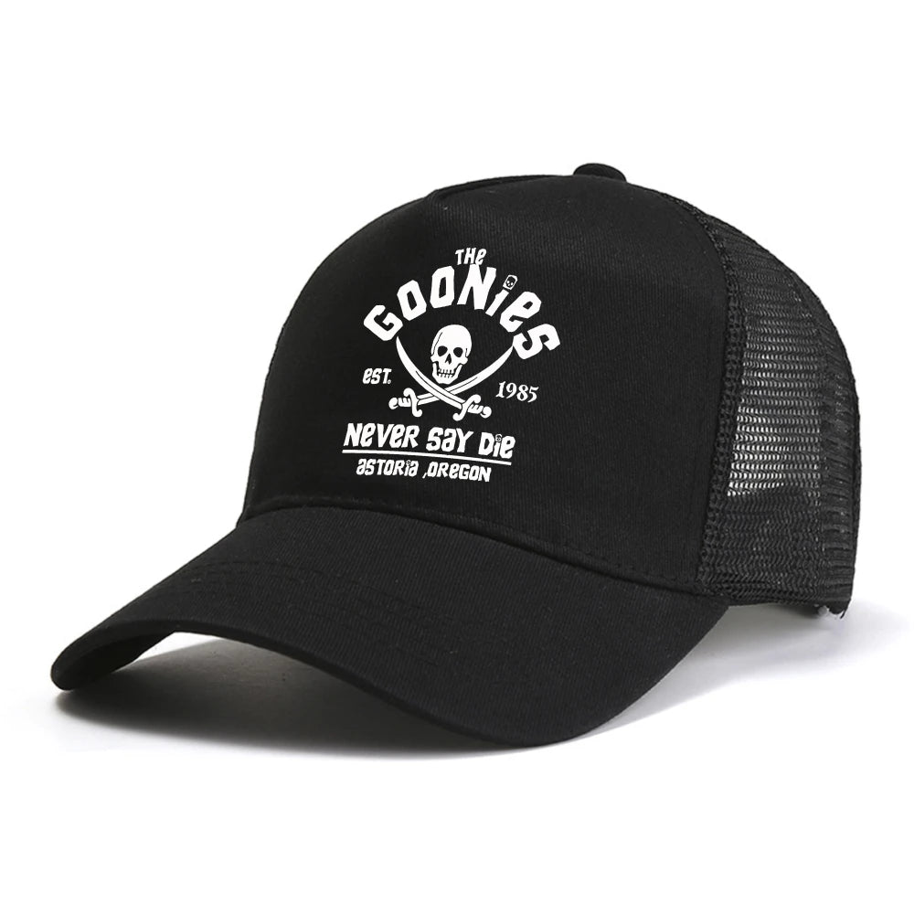 The Goonies Est 1985 Never Say Die Men's Baseball Cap Summer Mesh Snapback Hat Fashion Outdoor Casual Breathable Sun Hats