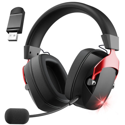 Auscultadores Gaming Sem Fios com Microfone Amovível com Cancelamento de Ruído – Sem Fios 2.4G, Bluetooth 5.3 e Auscultadores Gaming com Fio 3.5mm para PS5, PC, Xbox e Telemóvel