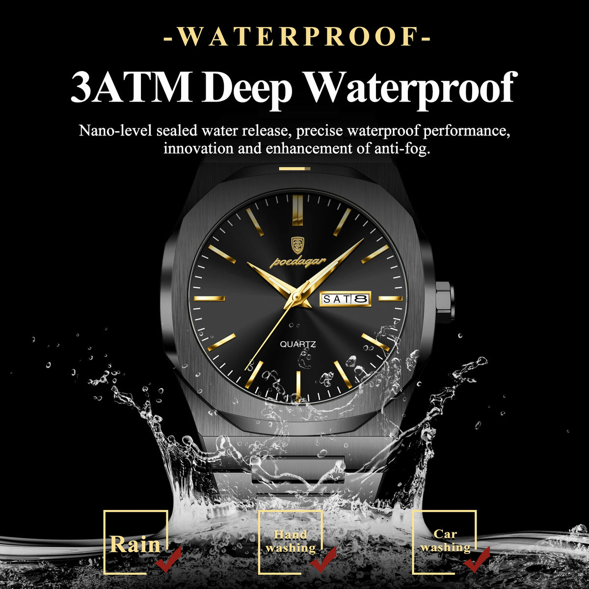 POEDAGAR Fashion Brand Male Watch Waterproof Luminous Stainless Steel Watches For Men Date Week Casual Quartz Men's Clock Reloj