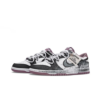 Zapatillas personalizadas Nike Dunk: zapatillas de skate bajas, modernas y oscuras con diseño de grafiti de un páramo postapocalíptico para hombre