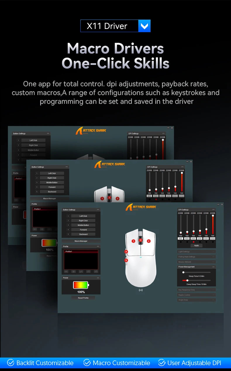 ATTACK SHARK X11 Gaming Mouse and X11 SE Wireless Mouse 22000 DPI, PAW3311 Sensor, BT/2.4G/Wired, 59g Lightweight, 2000W Clicks