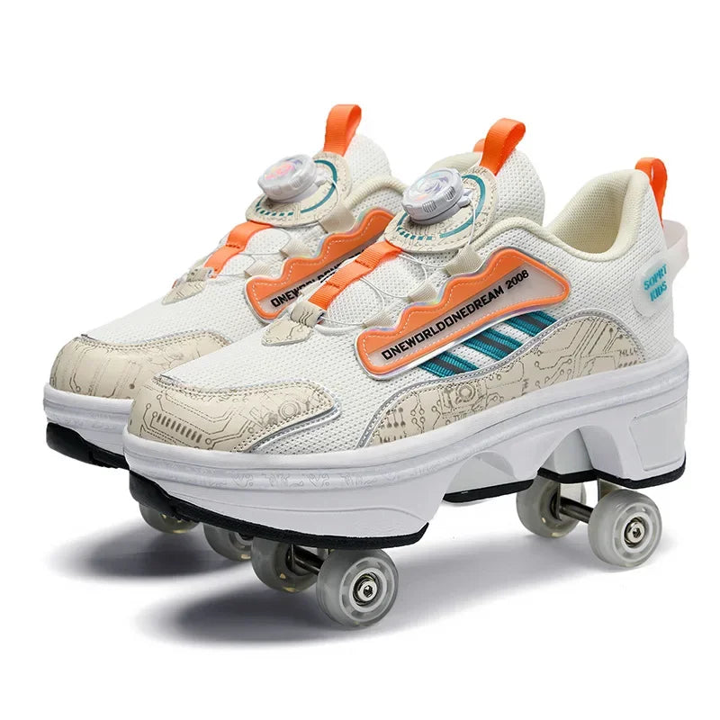High Top 4 Wheel Roller Skate Shoes Automatic Retractable Dual-purpose Skating Sneakers for Boys Girls Kids & Youth