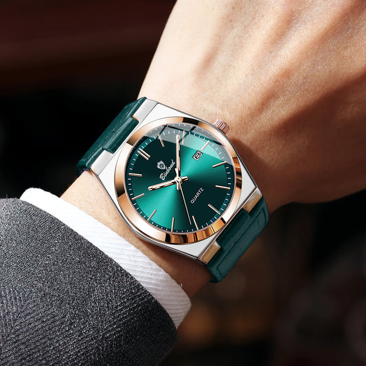 Reloj de pulsera de cuarzo de lujo BINBOND para hombre – Resistente al agua, luminiscente, con fecha automática – Estilo profesional, deportivo, moderno y desenfadado – Correa de piel