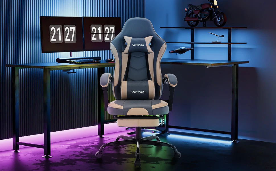 WOTSTA Gaming Chair Ergonomic Gamer Chair with Footrest, Adjustable Lumbar Support, Headrest, Reclining Computer Chair for Office & Gaming
