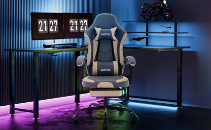 WOTSTA Gaming Chair Ergonomic Gamer Chair with Footrest, Adjustable Lumbar Support, Headrest, Reclining Computer Chair for Office & Gaming