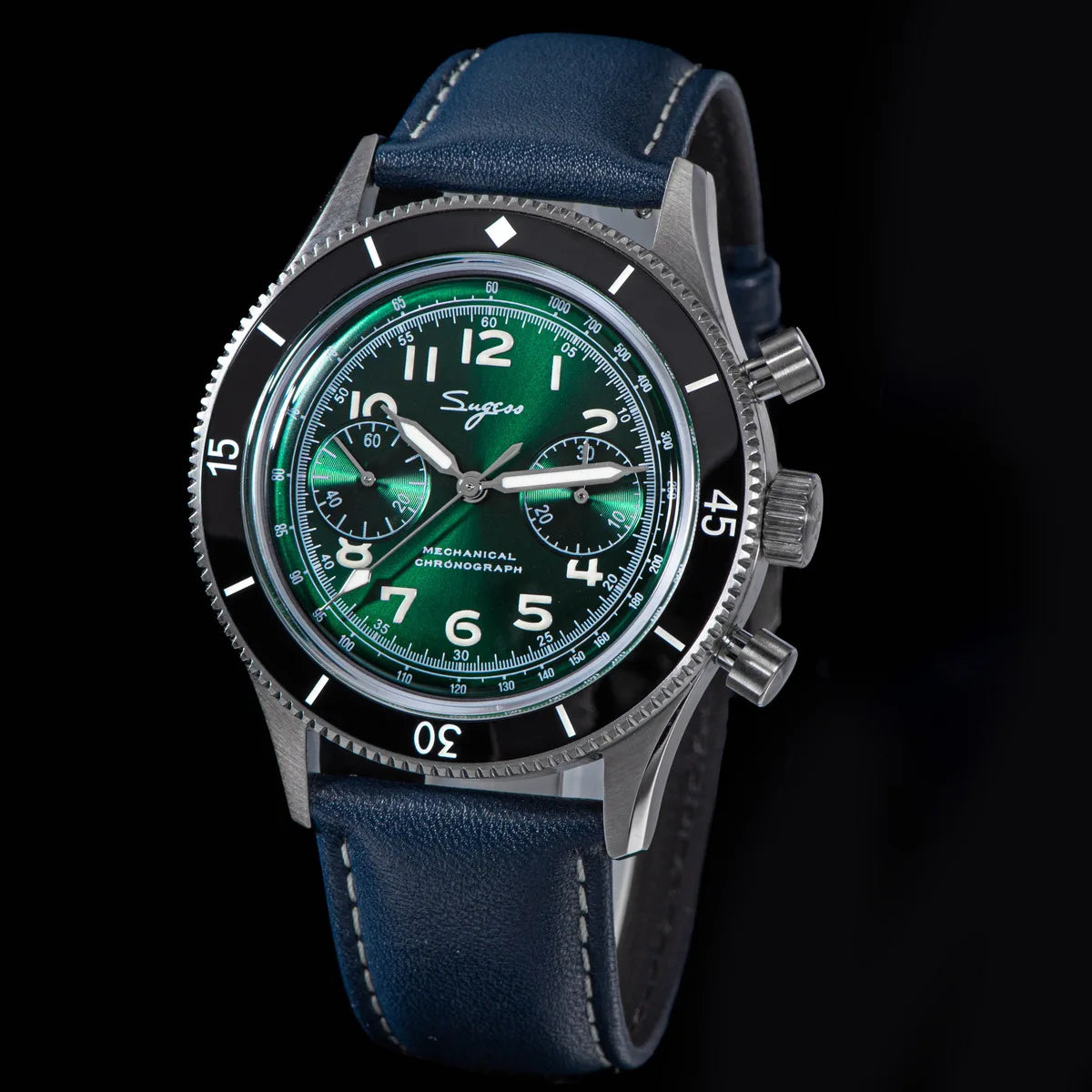 Sugess Pilot Watch Handwind Chronograph Mechanical Wristwatches Luminous Skeleton Men Watches Crystal Sapphire Leather New 2022
