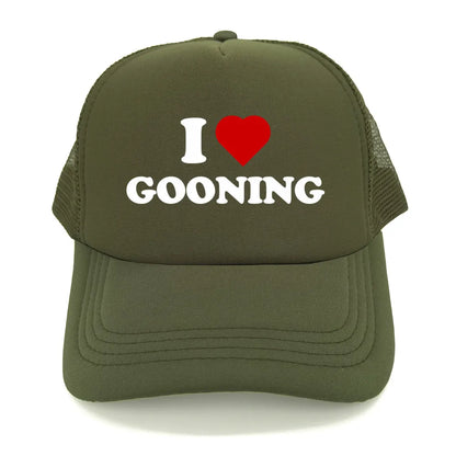 Casquettes de baseball humoristiques « I Love Gooning » – Casquette d'été tendance pour homme en maille, casquette de camionneur humoristique, casquettes unisexes d'extérieur en maille MZ-080