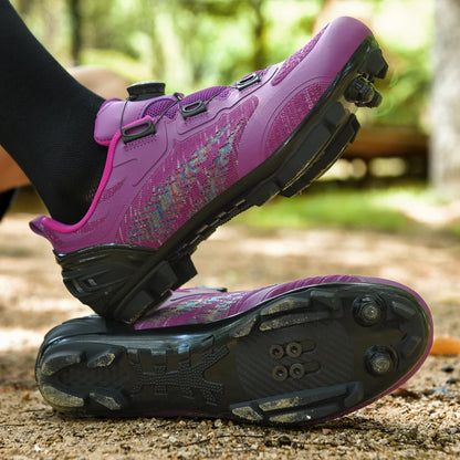 Sapatos de ciclismo MTB para homem e mulher T03 roxos respiráveis, de velocidade, autoblocantes, para ciclismo de estrada, corrida ao ar livre e treino