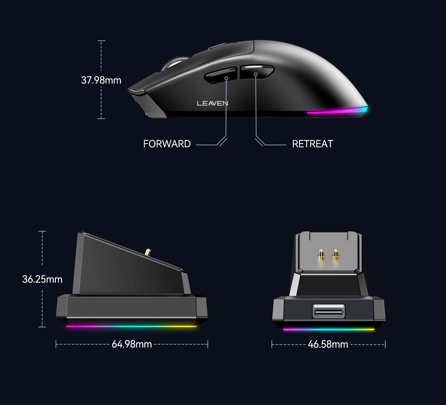 X3 Wireless Bluetooth Mouse 2.4G Dual-Mode Connection, DPI Adjustable, Lightweight Gaming Mouse, RGB Light, 300mAh Battery Capacity