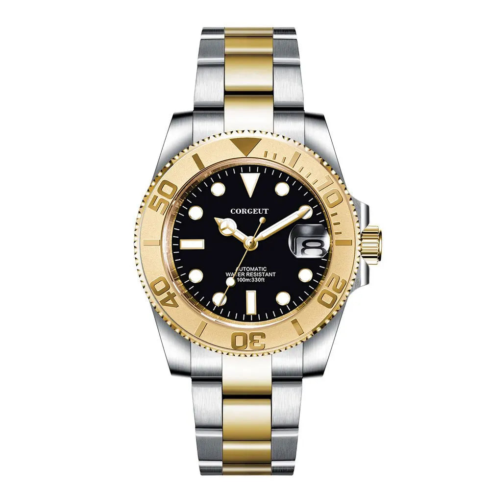 Custom logo NH35 MIYOTA 8215 Automatic Men Watch Luxury Diver Two Tone Gold 316L Stainless Steel Sapphire 10ATM Sterile  Sunburs