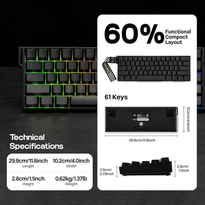 Teclado Gaming Mecânico AULA Mini60 HE/Pro/Max 60% com Switches Magnéticos, RGB, Tri-Mode, 8000Hz, RT 0.01mm, para E-Sports e Presentes