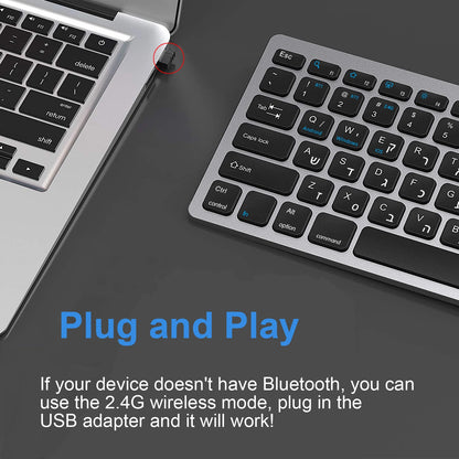 Teclado inalámbrico con distribución hebreo-inglés, Bluetooth y 2.4G de doble modo, delgado, compacto y ergonómico para Windows, iOS y Android