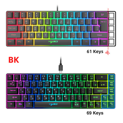 Teclado gaming de 68 teclas USB com fios portátil, retroiluminação RGB 20, teclado coreano para portáteis e computadores Windows