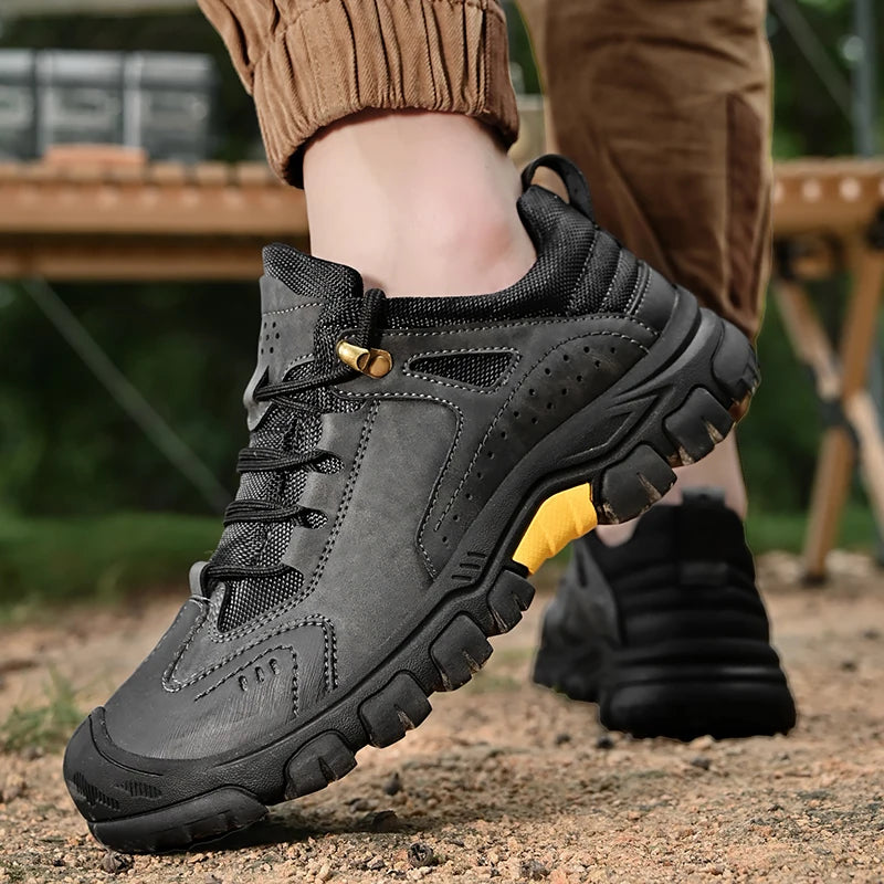 HIKEUP Comfortable Men Trekking Sneakers Male Shoes Waterproof Rubber Sole High Quality Hiking Shoes Wear-Resistant Non-Slip
