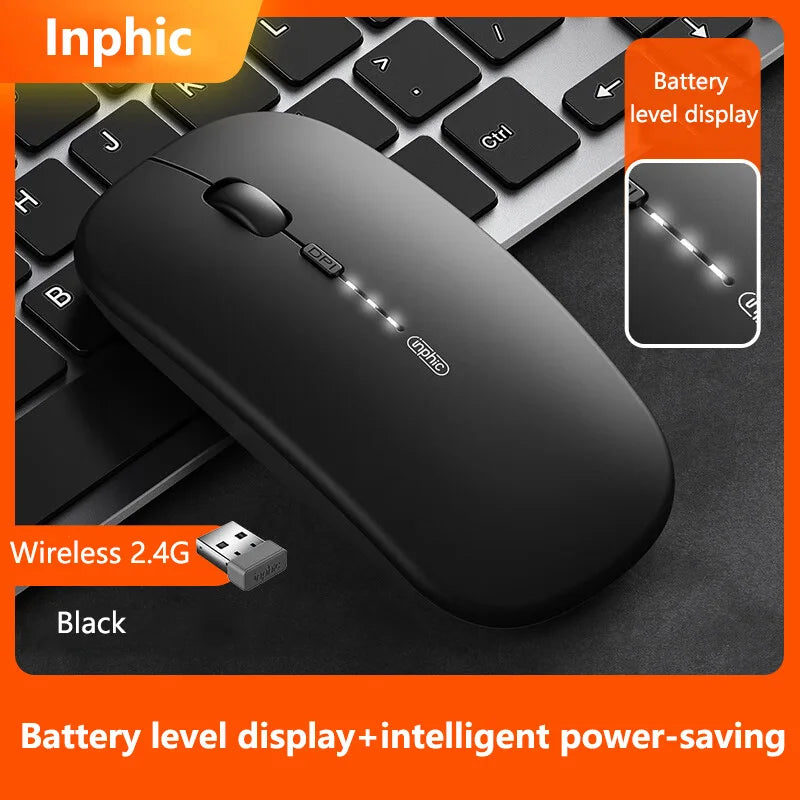 Ratón inalámbrico silencioso de oficina Inphic M1P ultrafino portátil con interfaz USB, indicador de batería y carga TYPE-C