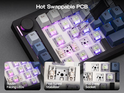 Teclado mecánico inalámbrico EPOMAKER Split70 QMK/VIA 70% con diseño dividido, conexión cableada/BT/2.4Ghz y perilla programable, modificador Mac