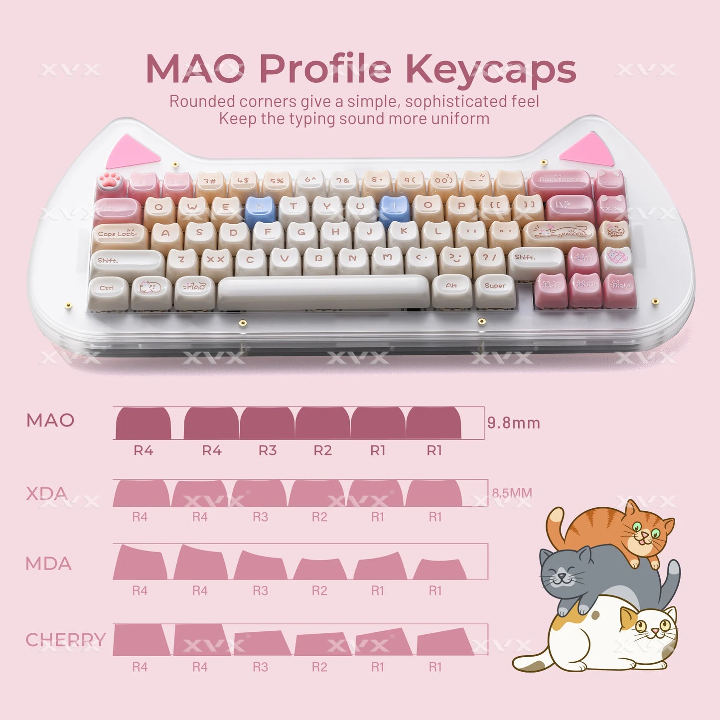 XVX 148 teclas teclas con temática de gatos perfil MAO, teclas coreanas brillantes y adorables para teclado 61 64 68 78 87 96 98 104 108