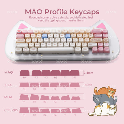 XVX 148 teclas teclas con temática de gatos perfil MAO, teclas coreanas brillantes y adorables para teclado 61 64 68 78 87 96 98 104 108