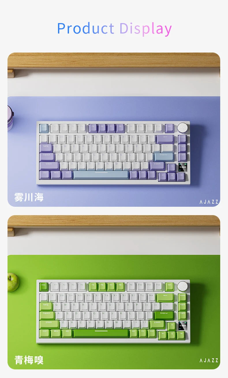 Teclado mecânico AJAZZ AK820 com layout compacto de 70%, iluminação RGB, switches hot-swappable, ligação com fios, sem fios e Bluetooth