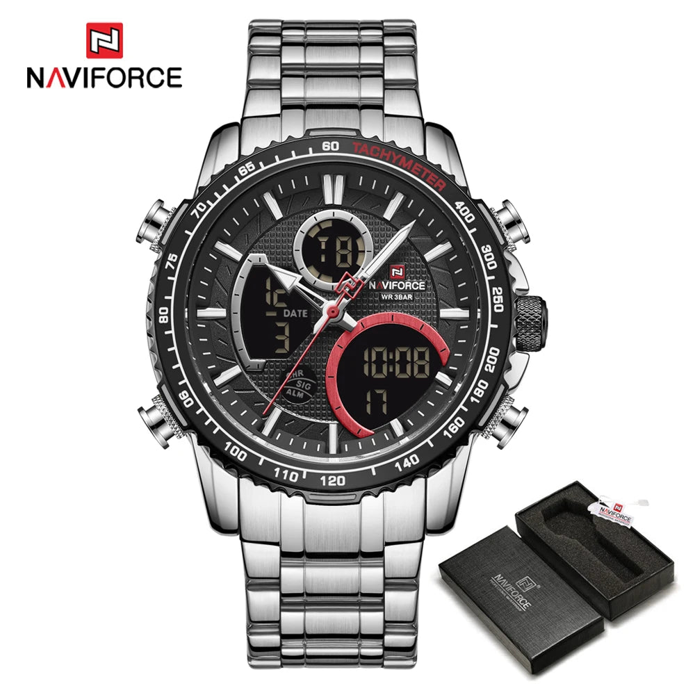 Orologio sportivo da uomo NAVIFORCE – Orologio da polso originale di lusso in acciaio inossidabile, modello militare impermeabile con doppio display