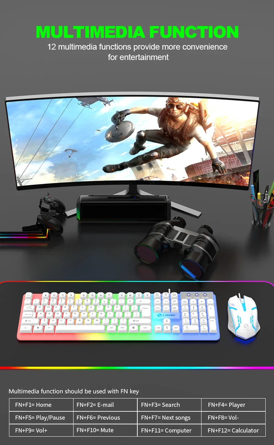 NG GTX350 Set gaming tastiera e mouse per computer e laptop, kit gamer con retroilluminazione LED, tastiera USB cablata GTX350 - Nero