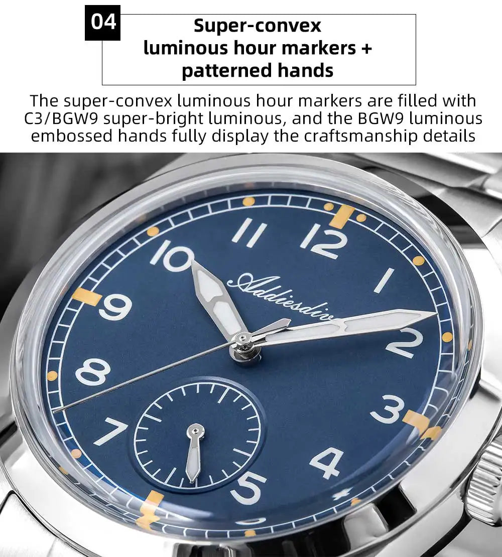 Reloj de cuarzo ADDIESDIVE de 36mm para hombre VH60, luminoso BGW9, cristal abombado tipo burbuja, cubierta de vidrio, resistente al agua 10Bar, acero inoxidable