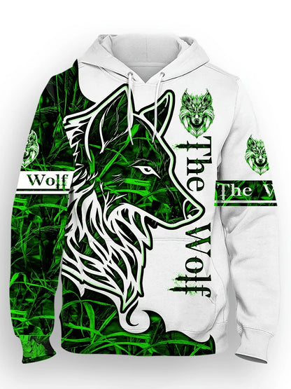 Felpa con cappuccio da uomo per l’autunno, alla moda, personalizzata con stampa lupo, morbida e confortevole, abbigliamento outdoor in stile streetwear