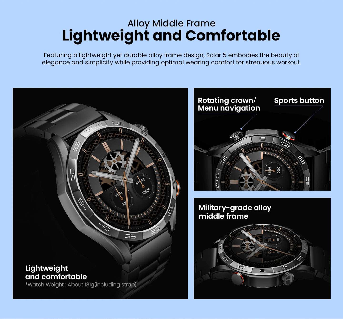 HAYLOU Solar 5 Smart Watch 1.58'' AMOLED Display Smart Watch Voice Calling 24H Health Monitoring 100+ Sport Modes Smartwatch