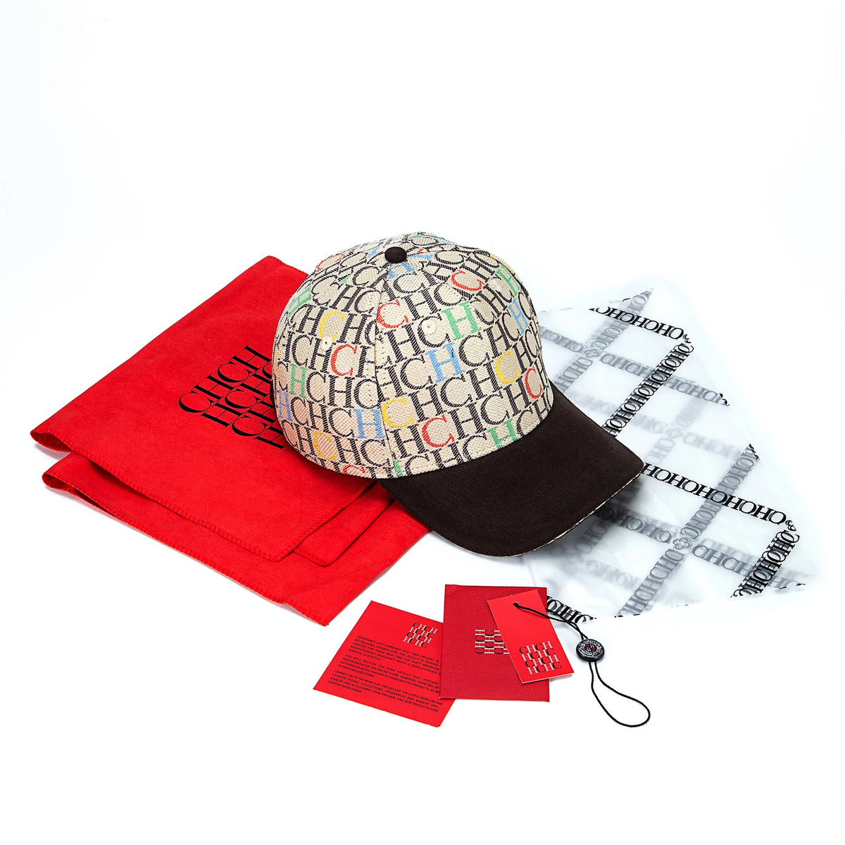 Șapcă de baseball cu imprimeu monogramă CH, structurată, ajustabilă, unisex, tip „dad hat”, cu vizieră de soare, stil streetwear, din țesătură neagră, șapcă casual