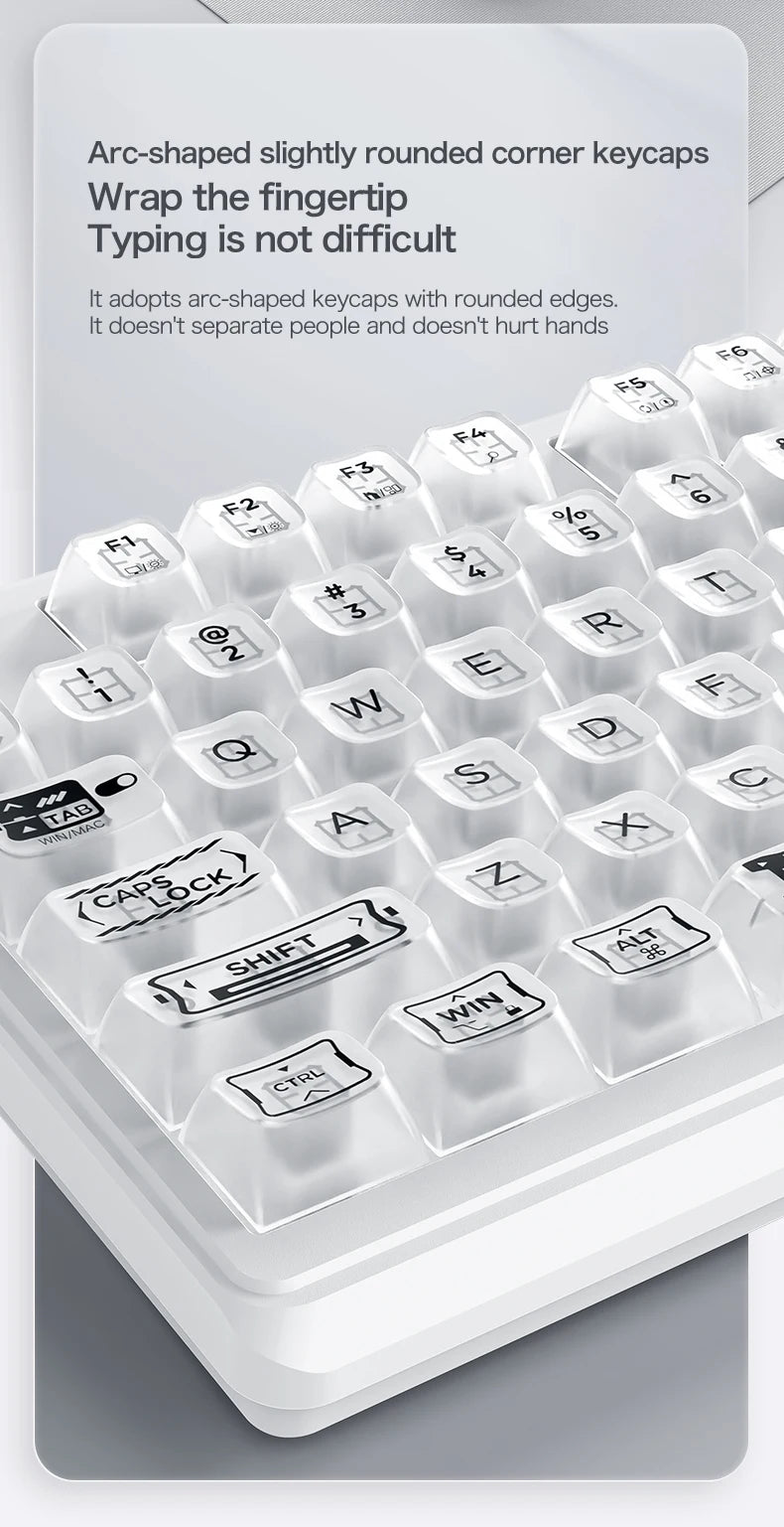 Teclado con cable FREEWOLF M95 con diseño transparente RGB, ideal para diversos escenarios como gaming y trabajo de oficina