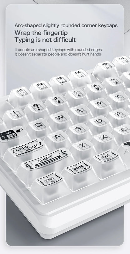 Teclado con cable FREEWOLF M95 con diseño transparente RGB, ideal para diversos escenarios como gaming y trabajo de oficina