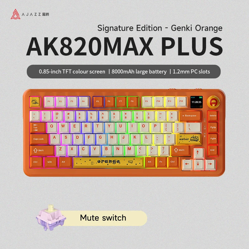 AJAZZ AK820 MAX PLUS Tri-mode TFT Screen Gaming Keyboard 8000mAh dual system hot swap FR4/PC Plate Volume Knob