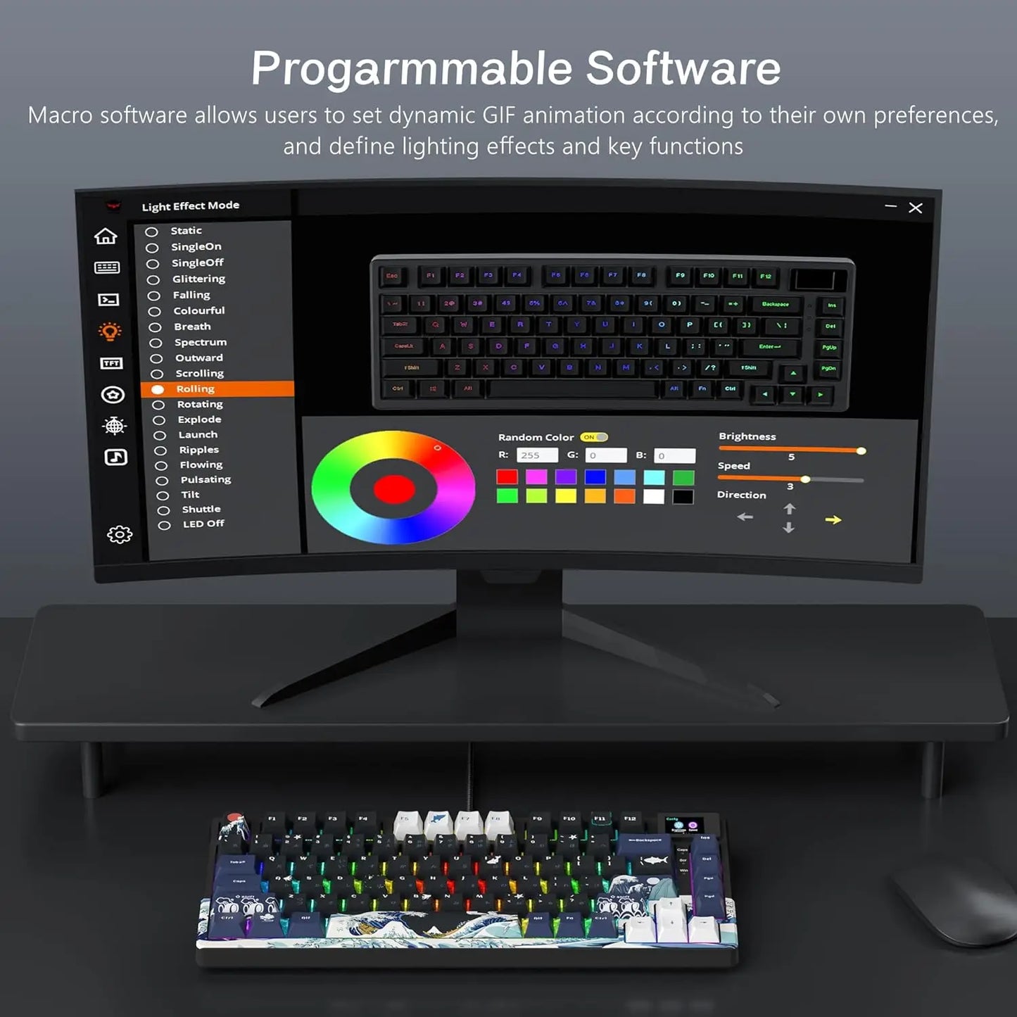 Teclado gamer Womier S-K80 con pantalla OLED a color, teclado mecánico gaming hot-swappable con montaje gasket y RGB personalizable
