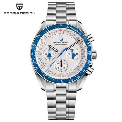 Reloj para hombre PAGANI DESIGN «New Moon» – Reloj de cuarzo de lujo, cronógrafo, cristal de zafiro con tratamiento antirreflectante, bisel de cerámica, agujas luminiscentes