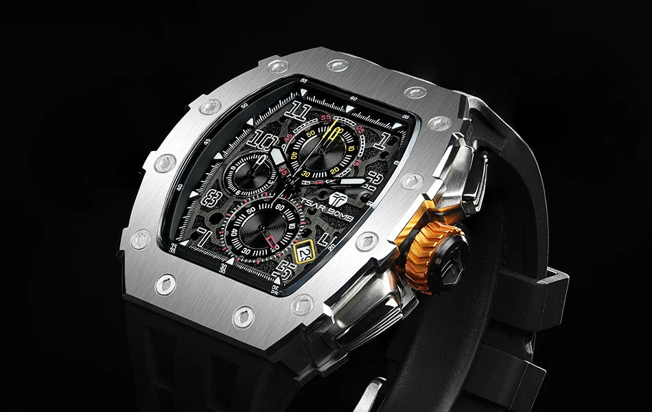 TSAR BOMBA Watch for Men Luxury Brand Tonneau Design Waterproof Clock Stainless Steel Wristwatch Fashion Rectangle Men's Watch