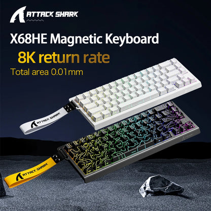 Teclado mecânico magnético ATTACK SHARK X68HE X68Pro He para gaming profissional, acionamento rápido de 0.01mm, 8000Hz, SOCD/Rs, 0.125ms, taxa de 128K